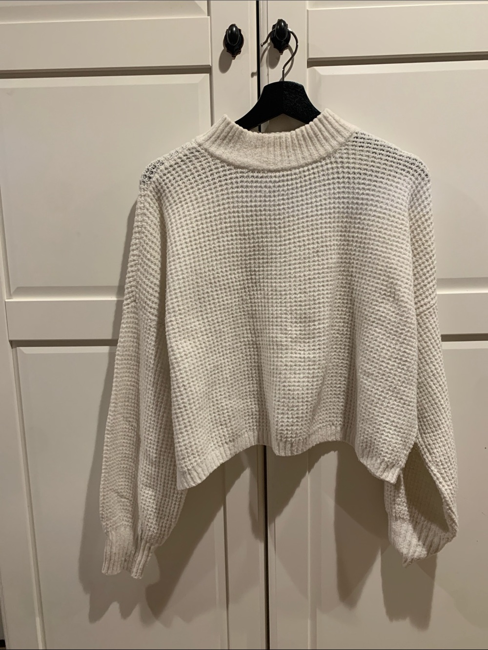 Hollister Cream Waffle-Knit Mock Neck Sweater